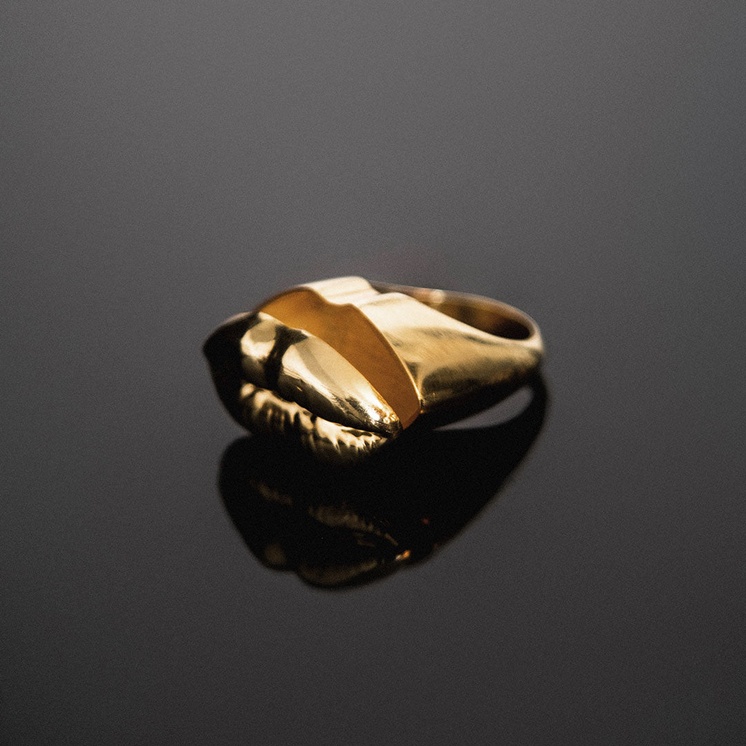 Anel chevalier em prata 925 com banho de ouro 18k de boca