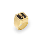 Anel chevalier em prata 925 com banho de ouro 18k de vulva minimalista