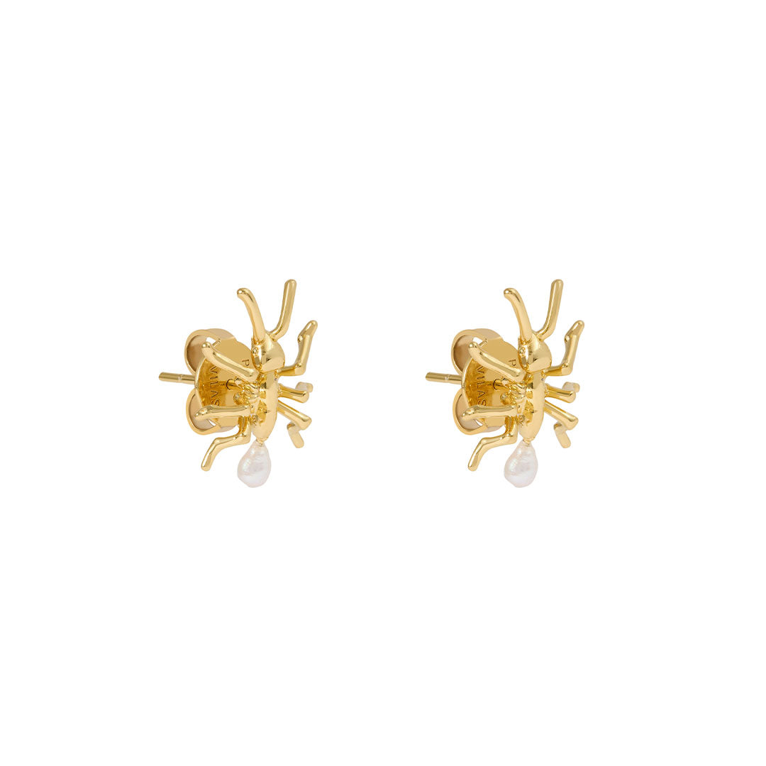 Brincos em prata 925 com banho de ouro 18k e pérolas de formigas