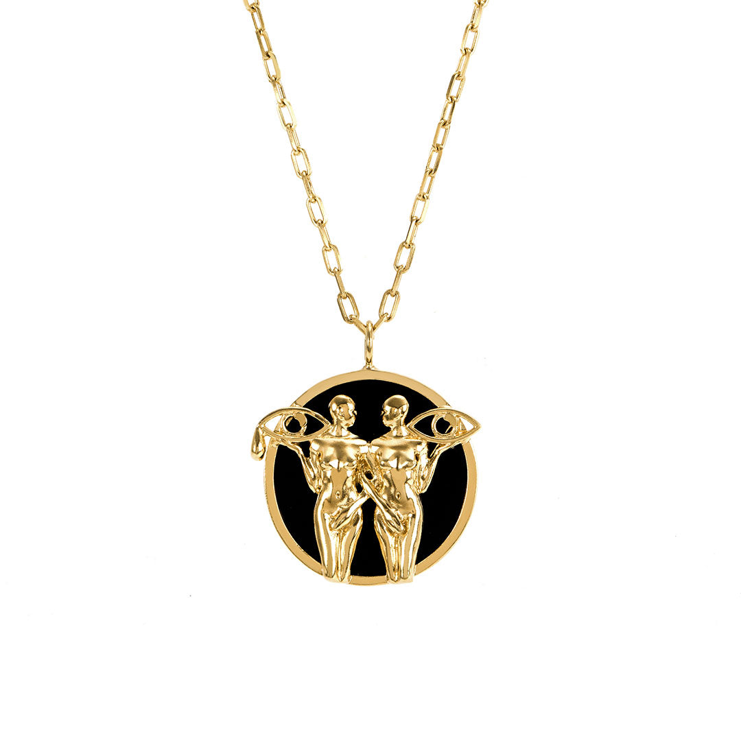 Colar de signo de gêmeos em prata 925 com banho em ouro 18k