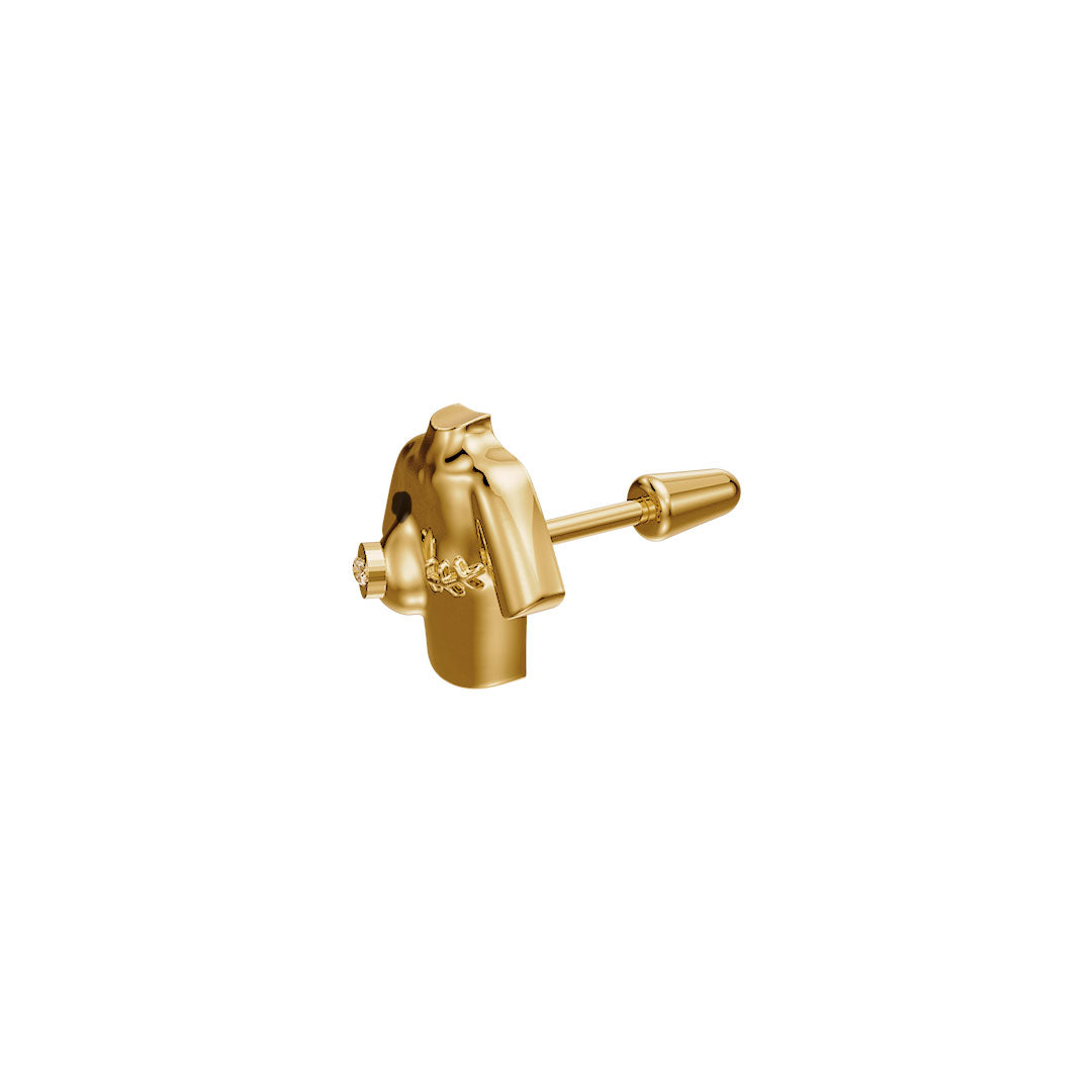 Piercing Paola Vilas em ouro 18k de busto feminino adornado com diamante