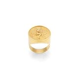 Anel chevalier em prata 925 com banho de ouro 18k de peixe voador