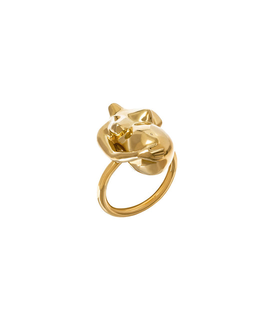 Anel de mulher grávida em prata 925 com banho de ouro 18k