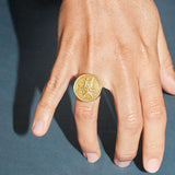 Modelo usando anel chevalier em prata 925 com banho de ouro 18k de peixe voador