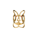 Anel em prata 925 e banho de ouro 18k de rosto abstrato adornado com rubis