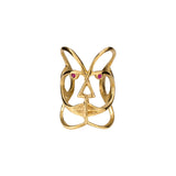 Anel em prata 925 e banho de ouro 18k de rosto abstrato adornado com rubis