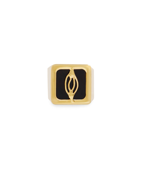 Anel chevalier Paola Vilas em prata 925 com banho de ouro 18k de vulva minimalista
