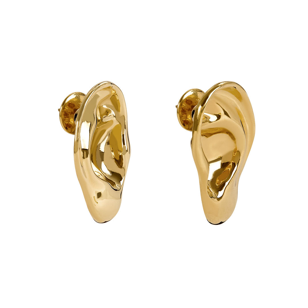 Brinco Paola Vilas de orelha esculpida em prata 925 com banho de ouro 18k