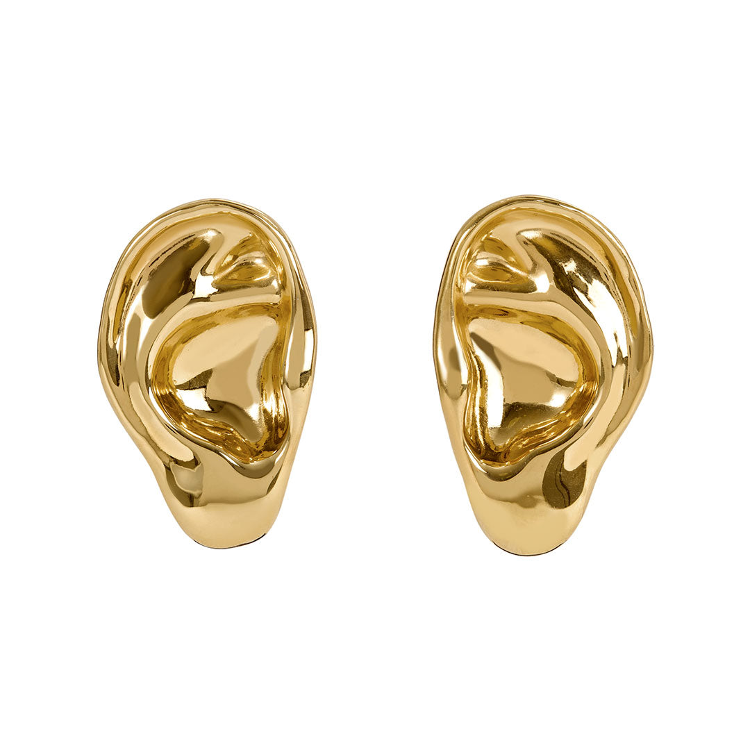 Brinco Paola Vilas em prata 925 com banho de ouro 18k de orelha esculpida