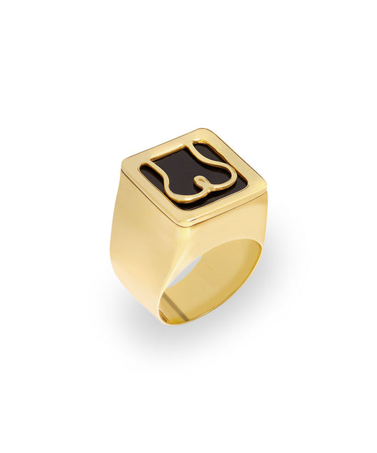Anel chevalier em prata 925 com banho de ouro 18k de bunda minimalista