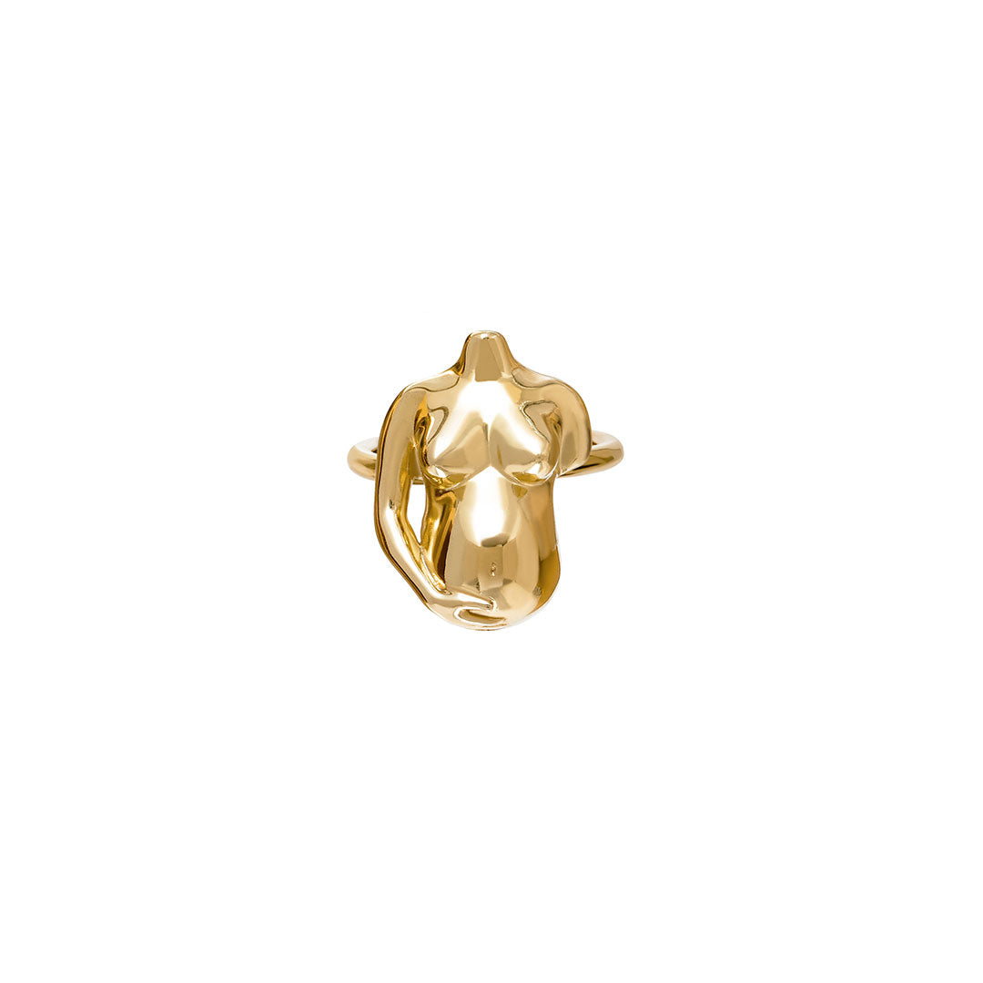 Anel de prata 925 com banho de ouro 18k de mulher grávida