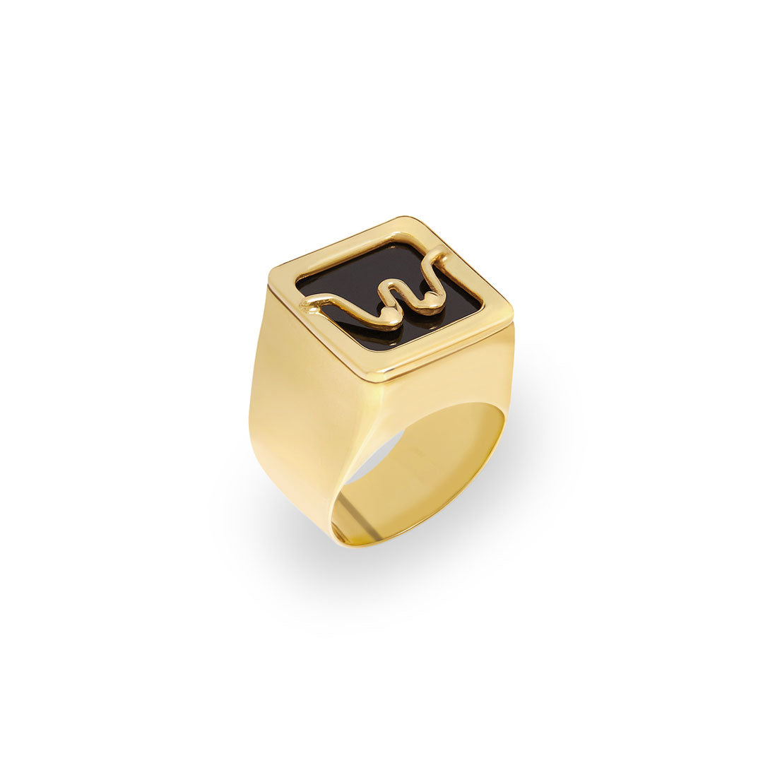 Anel chevalier em prata 925 com banho de ouro 18k de seios minimalista