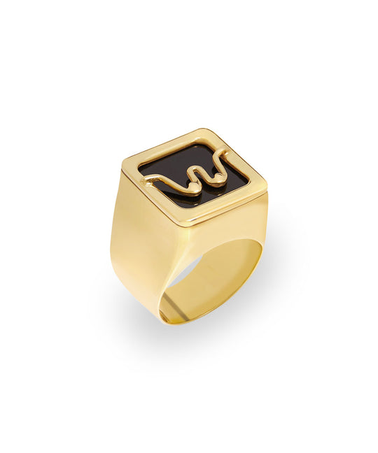Anel chevalier em prata 925 com banho de ouro 18k de seios minimalista