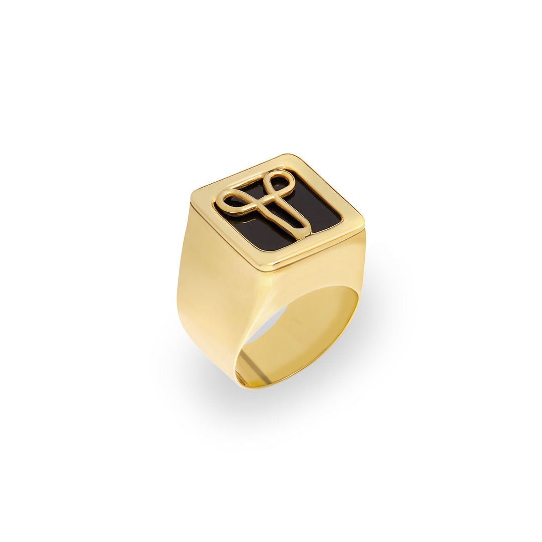 Anel chevalier em prata 925 com banho de ouro 18k de útero minimalista