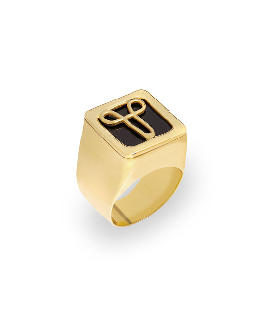 Anel chevalier em prata 925 com banho de ouro 18k de útero minimalista