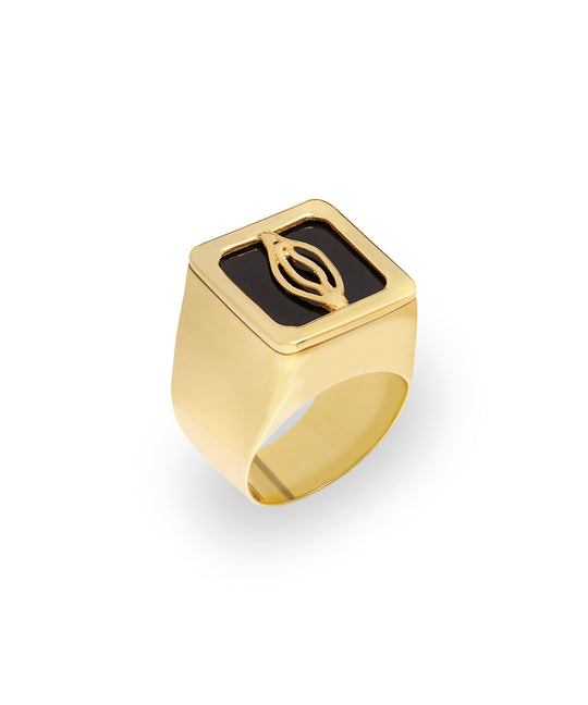 Anel chevalier em prata 925 com banho de ouro 18k de vulva minimalista