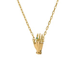 Colar Paola Vilas de mão em prata 925 e banho de ouro 18k adornada com esmeralda