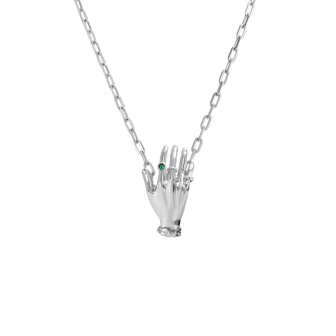 Colar Paola Vilas de mão em prata 925 adornada com esmeralda