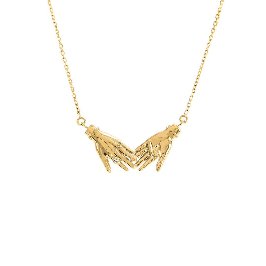 Mini colar Paola Vilas em ouro 18k de mãos com diamante