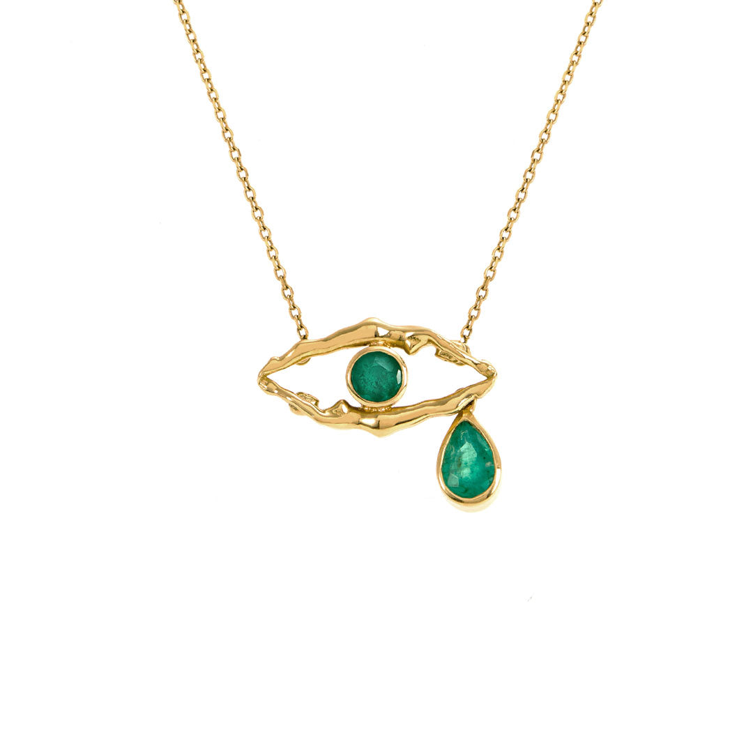 Colar Paola Vilas em ouro 18k de olho e corpos adornado com esmeraldas