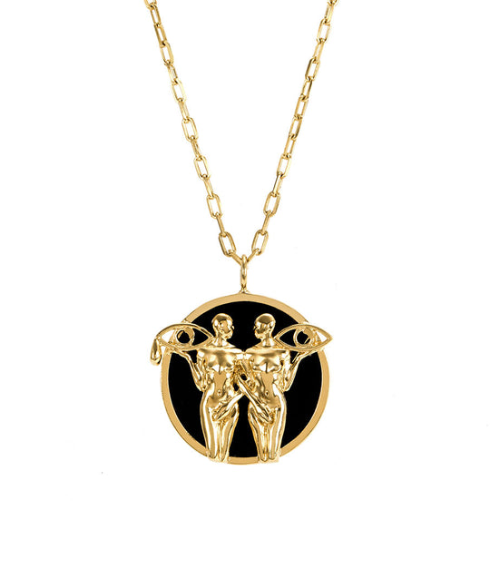 Colar de signo de gêmeos em prata 925 com banho em ouro 18k