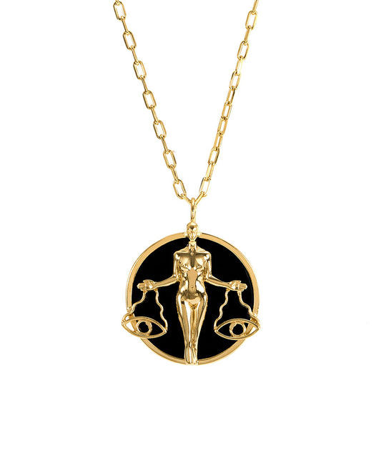 Colar de signo de libra em prata 925 com banho em ouro 18k