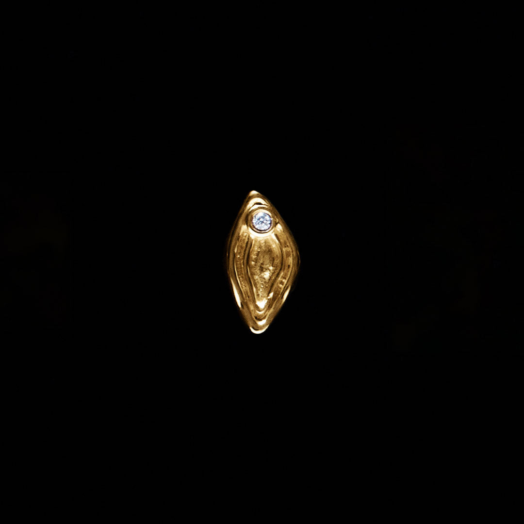 Piercing em ouro 18k de vulva adornada com diamante