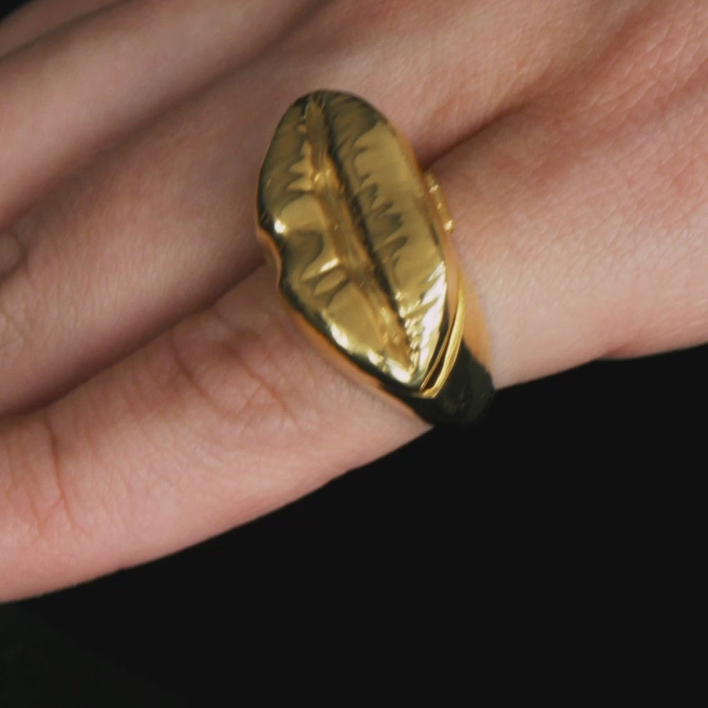 Vídeo de modelo usando anel chevalier de boca em prata 925 com banho de ouro 18k